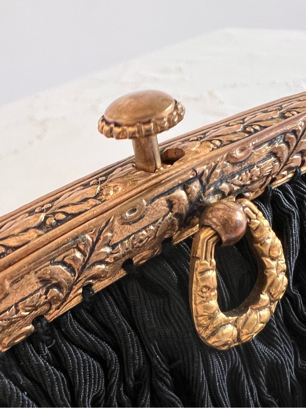 1940s Vintage French Tambour Embroidered Handbag Purse with Mini Mirror - Picture 9 of 11